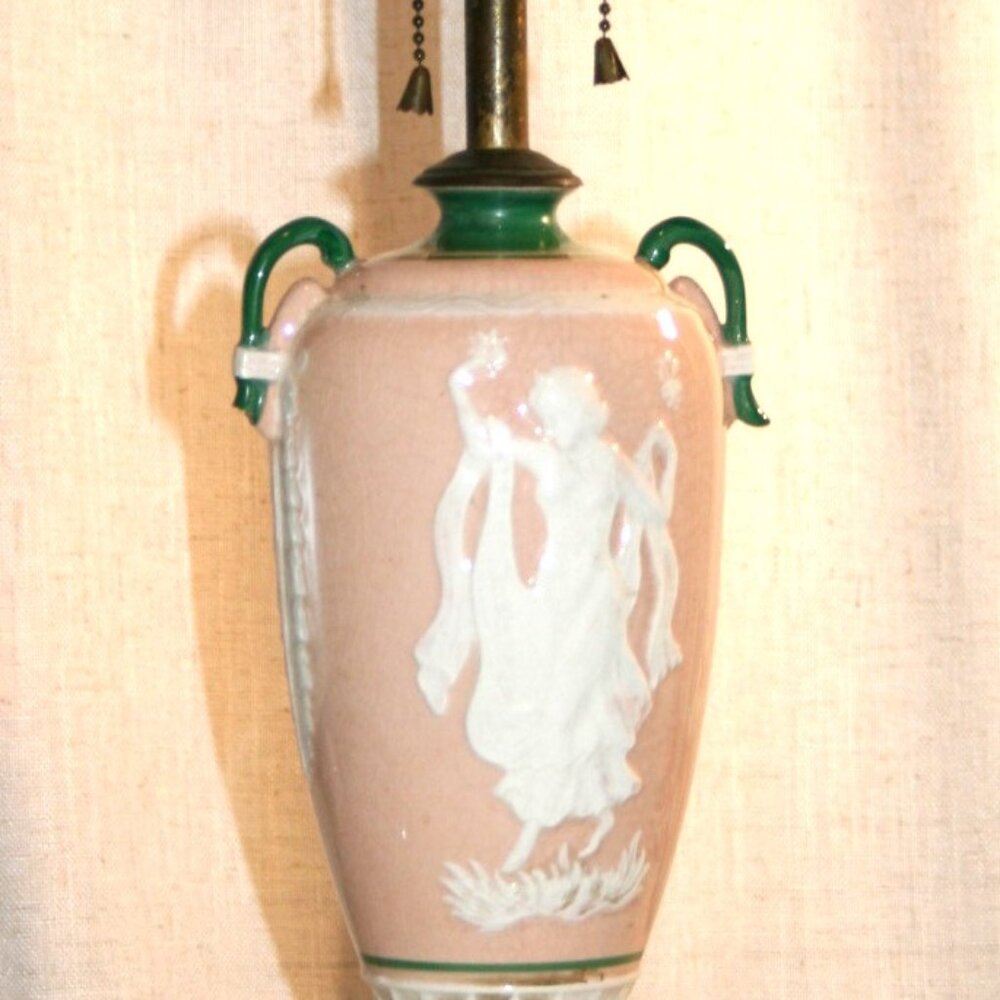 Antique English Caneware vase-mounted as lamp circa with NeoClassic motifs 1918